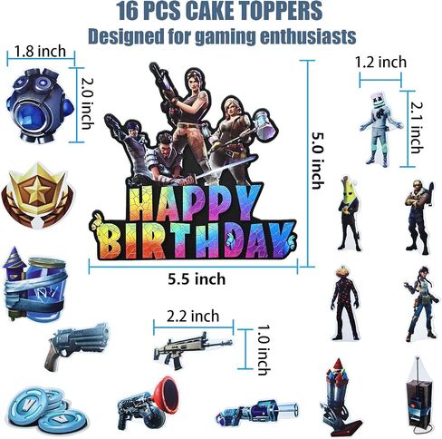 16 Pcs Exquisite Video Game Birthday Cake Toppers for Boys Girls Gamers' Birthday Cake Decorations, Video Game Party Decorations Supplies, Designed for Game Lovers in Saudi Arabia
