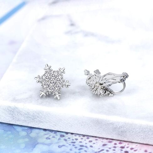 YOQUCOL Flower Snowflake Shape Cubic Zirconia Crystal Clip On Earrings CZ Not Pierced Ear Jewelry For Women Girls in Saudi Arabia