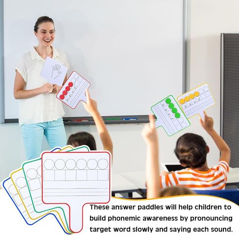 Seajan 12 Pcs Paddle Set Education Dry Erase Double Side Handheld Answer Board with Magnetic Counters Discs Phonemic Awareness Phonics Games Toy for Students Kids Teaching (Classic Color) in Kuwait