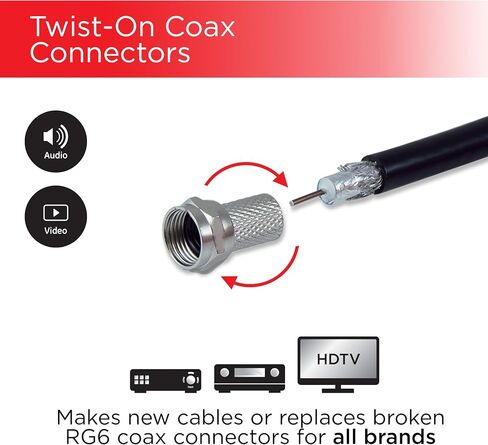 موصل محوري UltraPro RG6 F-Type Twist-On، 4 حزم، استبدال الموصلات أو تجميع الكابلات المخصصة، لا يتطلب أدوات، 52181 in Kuwait