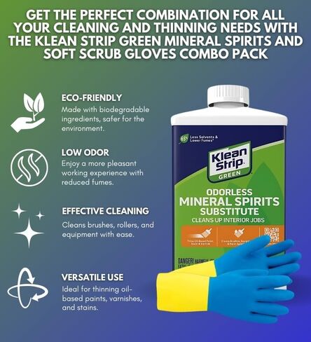 Klean Strip Green Odorless Mineral Spirits - Mineral Spirits for Wood & Cleaning - Odorless Paint Thinner for Oil Painting - Reliable for Pro's & DIY'ers - Cleans Tools & Equipment - 1 Qt in Kuwait