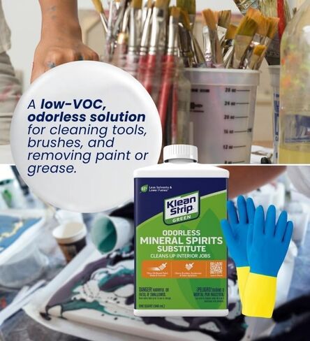 Klean Strip Green Odorless Mineral Spirits - Mineral Spirits for Wood & Cleaning - Odorless Paint Thinner for Oil Painting - Reliable for Pro's & DIY'ers - Cleans Tools & Equipment - 1 Qt in Kuwait