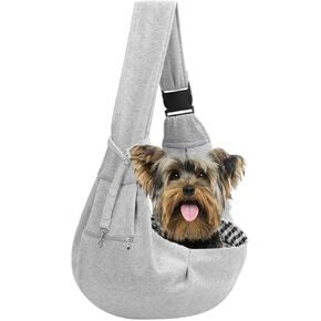 Adjustable Dog Carrier Sling - Hand-Free Dog Carriers for Small Dogs and Cats, Puppy Sling Carrier with Zipper Purse Pocket, Travel Safety Harness, Puppy Essentials(Gray)