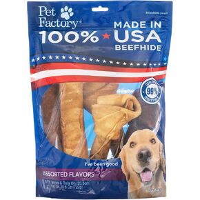 Pet Factory 100% Made in USA Beefhide 8-9" Assorted (Bones & Rolls) Dog Chew Treats - Beef & Chicken Flavor, 6 Count/1 Pack