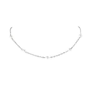 White Pearl Choker Necklace for Women, Teens and Girls, Stainless Steel Choker Necklace, White Pearls Collar, Tendy Gift for Her, Elesea Jewelry - Handmade in Italy (5 Pearls)