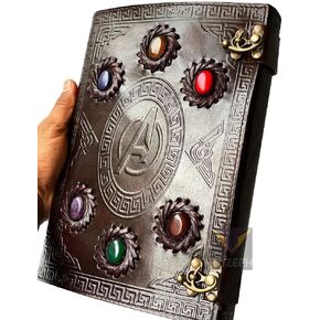 TUZECH Handmade Avengers Vintage Leather Journal With Stones Book Of Shadows/Art Sketchbook/Seven Chakra / & Travel lock Key Diary Large For Women & Men Gift (10 Inches)