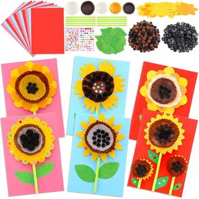 Motipuns 24 مجموعات الخريف بطاقة عباد الشمس صنع مجموعات للأطفال DIY حرفة عباد الشمس اصنع بطاقة التهنئة الخاصة بك صنع عدة زهرة الحرفية للأطفال موضوع الخريف ديكور الحفلات الأنشطة المنزلية الممتعة
