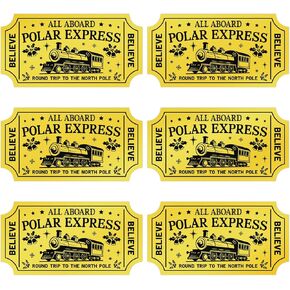 240 Pcs Gold Foil Christmas Polar Express Believe Tickets Christmas Stickers for North Pole Train Stickers Party Favor School Reward (Shiny)