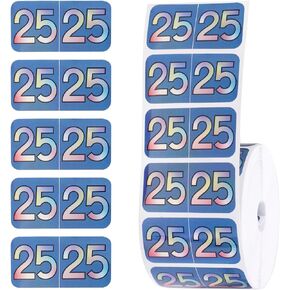 500pcs 2025 Stickers, Coated Paper 25 Label Tab Stickers Year Number File Folders Self Adhesive Year Labels Colored Chart Stickers for Decoration Files Organization (Holographic Rose red)