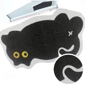 Cute Cat Litter Trapping Mat 31"x19", Traps Mess from Litter Box and Pet Food Bowl, Soft on Kitty Paws, Easy Clean, Anti Slip, Pet Accessories, Door Floor mats - Blackcat