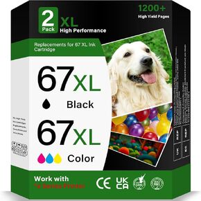 67XL Black/Tri-color Ink Cartridge Combo Pack Remanufactured for HP DeskJet 2855e 1255, 4100, 2700 Series, for HP ENVY Pro 6455 6485 6000, 6400 Series Compatible for HP Ink 67 XL HP67 Cartridge