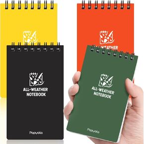 POPYOLA 6 Pack Waterproof Pocket Notebook, 3 x 5 Pocket Notepad, All Weather Small Mini Spiral Notepad with 100 Lined Pages for Outdoor Office School