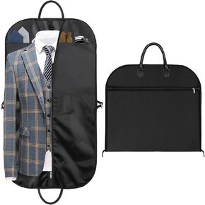 STEPONE 43" Garment Bags for Travel, 5“ Gussetes Suit Bags for Storage, Tear Resistance Hanging Clothes Bag with Pockets, Black Suit Holder for Coat, Dress, Jacket, 2 Pack