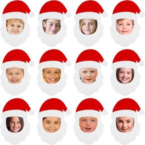 Poen 50 Pcs Christmas Cutouts Santa Claus Mask Bulletin Board Xmas Santa Hat and Beard Paper Cut Outs with 100 Pcs Glue Points for DIY Craft Christmas Classroom Decoration Party Favor