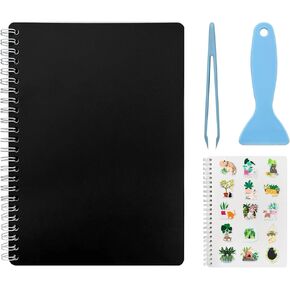 Reusable Sticker Book Collecting Album A5 Size 80 Sheets Sticker Collection Storage Book for Adults Release Paper Sticker Saver Holder Book with Tools (Black)
