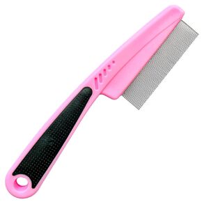 Flea Comb with Rubber Handle, Flea and Tick Comb for Dogs & Cats, Dog Comb for Grooming - Pink