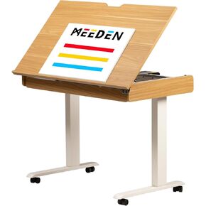 MEEDEN Electric Adjustable Drafting Table - Height from 31" to 52" Drawing Desk with Storage Drawer - 41 * 23" Large Tiltable Tabletop - Rolling Wheels - ES-6056-YM