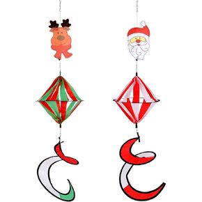 2 Pack 40 Inch Christmas Santa Snowman Wind Spinner Curly Windmill Decorations, Hanging Wind Twister with Tail Whirligigs Crafts Gifts Ornaments for Indoor Outdoor Yard Patio Lawn Garden Decor
