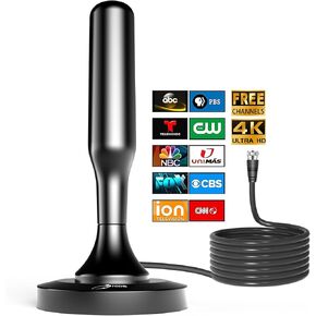 TV Antenna, Digital TV Antenna for Smart TV Indoor, Strong Magnetic Base for Easy Installation, 360°& Long Range Reception for HDTV Channels-Support All Tv's-10ft Long Cables