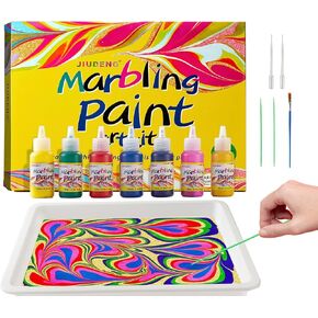 JIUDENG Water Marbling Paint Kit for Kids,Arts and Crafts Gifts for Girls & Boys,7 Colors Marble Painting Art Set DIY,Magic Toys for Birthday School Party Idea Ages 6 7 8 9 10 11 12 Year Old