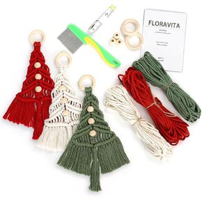 مجموعة FLORAVITA Macrame للمبتدئين مع دروس فيديو خطوة بخطوة، مجموعة أدوات البدء الحرفية لشجرة عيد الميلاد للبالغين والأطفال، ديكور فني معلق على الحائط، نشاط احتفالي، هدية فريدة من نوعها، هدية عيد الميلاد