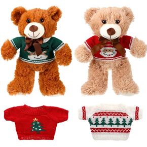 HyDren 2 Pcs Bear Stuffed Animals with 4 Removable Christmas Doll Clothes 14 Inch Plush Bear with Sweaters Home Decorations for DIY Doll Accessories (Lovely,Classic)
