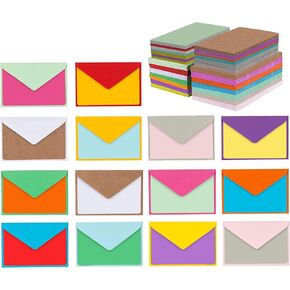 Purple Q Crafts 140 Mini Envelopes with Blank Note Cards, Assorted Colors 4"x 2.7" Small Colorful Envelopes for Thank You Cards, Business Cards, Gift Cards Cute Envelopes And Note Cards…