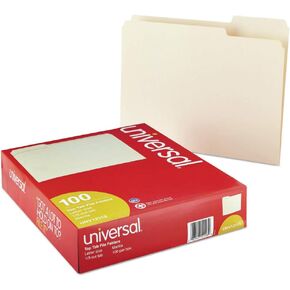 Universal UNV12113EE 1/3-Cut Assorted Top Tab File Folders - Letter Size, Manila (100/Box)