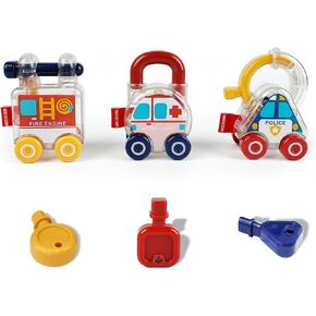 Baby Montessori Educational Science Kits, Lock and Key Car Toys， for 18+ Months Preschool Children, Toddler Travel Toys Sensory Fine Motor Skills, Gift for Boys Girls