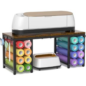 ikkle Craft Organizers and Storage Compatible with Cricut Machines Craft Table Storage with Vinyl Roll Holders, Craft Storage Organizer, Crafting Table Organization Workstation for Craft Room