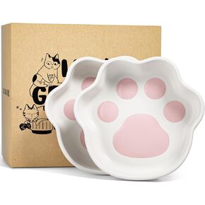 LE TAUCI Cat Bowls Ceramic, Small Cat Dishes, 8 Oz Shallow Cat Food Bowls for Indoor Cats, Relief Whisker Fatigue Cat Bowls, Cat Water Dish, Cute Paw Shaped Kitten Bowls, Flat Cat Plates