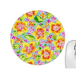 Yellow Flower Lilly P Style Pattern Mouse Pad -Mouse Pad, Round 8" diameter x .22" (5.5mm).