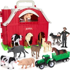 Farm Animals Toys for 1 2 3 Year Old Toddlers Girls Boys, Big Red Barn Farm Playset with Figures Animals and Tractor Toys for Kids 3-5,Educational Learning Toys,Ideal Christmas Birthday Easter Gifts