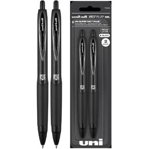 Uniball 207+ Black Retractable Gel Pens 2 Pack with Medium 0.7mm Points, Uni-Ball Fraud Proof and the Best Office Pens, Nursing Pens, Business Pens, School Pens, and Bible Pens
