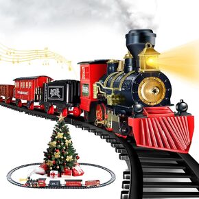 Shemira Christmas Train Set, Train Toys for Boys Girls,Toy Train with Light Smoke and Sound,Steam Train Set for Around Christmas Tree,Christmas Train Toys Gifts for 3 4 5 6 7 8+ Year Old Kids