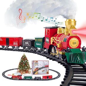 Shemira Christmas Train Set, Train Toys for Boys Girls,Toy Train with Light Smoke and Sound,Steam Train Set for Around Christmas Tree,Christmas Train Toys Gifts for 3 4 5 6 7 8+ Year Old Kids