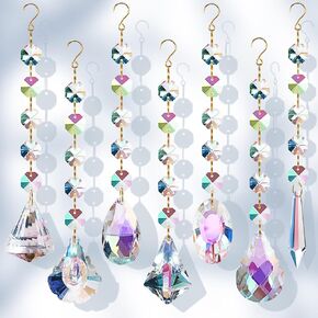 Sun Catchers for Windows Hanging, 7 Pcs Sun Catcher with Crystals, Colored Crystals Suncatchers Prisms Glass Pendant Ornament for Chandelier Garden Home Room Decoration