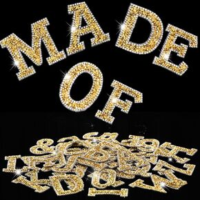 WILLBOND 37 Pieces Rhinestone Letter Stickers Large Glitter Alphabet Crystal Number Self Adhesive Bling Stickers Iron on Letters for Art Crafts Clothing DIY Decors(Gold, White,2.56 Inch)