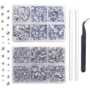 OUTUXED 5040pcs Red Flatback Rhinestones for Crafting, Crystal Round Gems for Nail Art DIY Crafts Halloween Clothes Bags, 6 Mixed Size Hotfix Rhinestones with Tweezers and Picking Rhinestones Pen