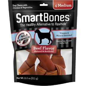 SmartBones Medium Chews With Real Beef 4 Count, Rawhide-Free Chews For Dogs
