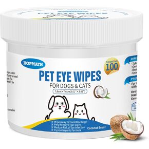 Pet Eye Wipes for Dogs and Cats, Clean Tear Stain, Big & Thick Cat Eye Wipes for Dogs, Mild Ingredient, Texturized & Presoaked Pet Eye Cleaner Pad for Discharge Crust Booger, Coconut, 100 Ct