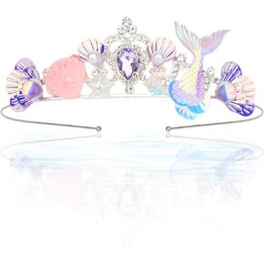 Mermaid Crown for Girls Mermaid Tiara Mermaid Headband Mermaid Hair Accessories Little Mermaid Costume for Girls Mermaid Birthday Party Decorations Under The Sea Costume - Purple
