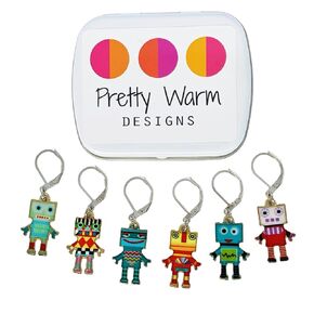 Robot Charm Locking Crochet Knitting Stitch Markers with Storage Case | Handmade by Pretty Warm Designs | Removable Locking Clip Metal Enamel Charm Set Cute Unique Gift for Christmas Accessories