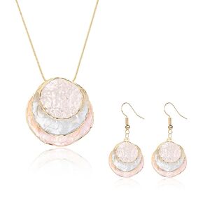 Bohemian Hammered Coin Necklace Earrings Set for Women Vintage Silver Gold Gypsy Big Disc Coins Earrings 3-layer Colorful Necklace Simple Trendy Roman Art Jewelry Set (Silver Gray Black)