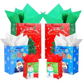 6 PCS Christmas Gift Bags, Christmas Tote Bags with Handles, Assorted Sizes Multifunctional Non-Woven Treat Bags for Gifts Wrapping Shopping, Xmas Party Supplies (2 Large 13", 2 Medium 9", 2 Small 6")
