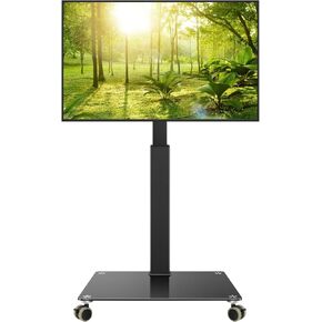 Black Mobile TV Stand with Wheels for 27-65"LED LCD OLED Flat Curved Screen Outdoor TVs Height Adjustable Floor TV Cart Max VESA 400x400mm,Rolling TV Stand Holds Up to 88lbs