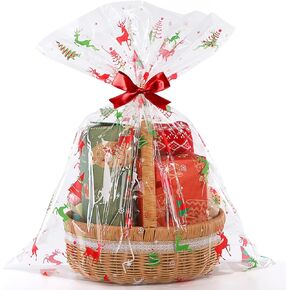 CUDICY Christmas Cellophane Gift Bags 10pcs Large Holiday Gift Wrap 24x30 Inch Clear Gift Basket Wrapping Plastic (Christmas stockings,Snowman)
