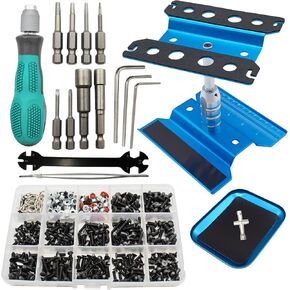 RC Car Repair Work Stand Repair Tool Set 360 Degree Rotation and 523 PCS RC Screws Kit & RC Screwdrivers and Screws Pallet Kit for 1/8 1/10 1/12 1/16 1/18 RC Crawler Car Truck Buggy (Blue)