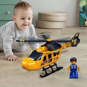 ZUKULIFE Truck Trailer Toys, Toddler Vehicles Semi Truck Toy with Wind up Windmill, Construction Engineer Learning Educational Cool Toy, Birthday Gifts (Helicopter)