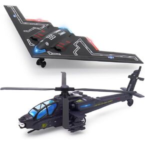 Dollox Double Metal Army Fighter Jet and Helicopter Airplane Toys Model with Light and Sound, Military Fighter Aircraft Flying Toys Diecast Pull-back Alloy Plane Toy Jet Models for Kids Birthday Gifts